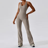 Ensemble de sport sans couture personnalisé taille haute pour femme, comprenant une combinaison de yoga sans manches et un pantalon évasé