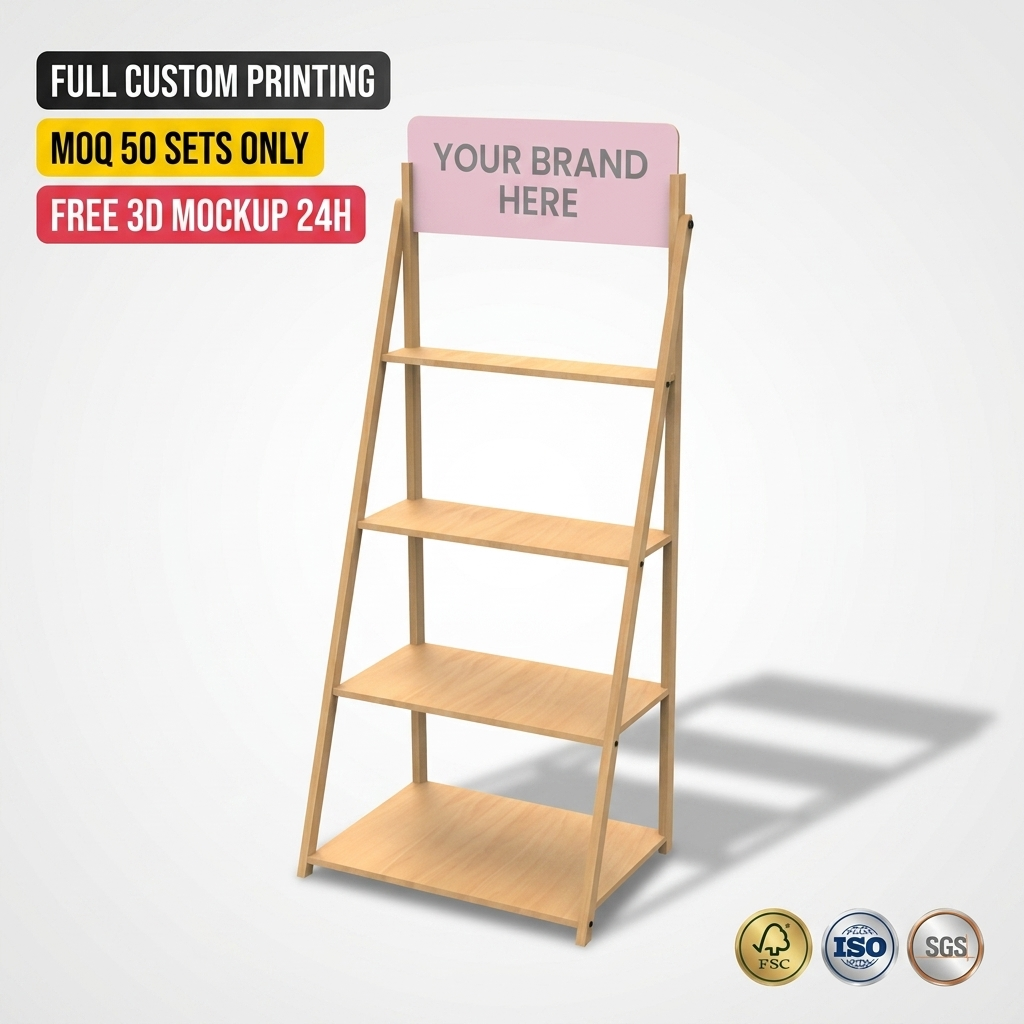 Wholesale Custom Luxury Wooden Cosmetic Display Stand Perfume Skincare Retail Store Wood Display Rack Beauty Shop Shelf Apache