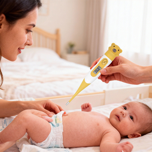 เครื่องวัดอุณหภูมิเด็กแบบดิจิตอล ปลายวัดแบบโค้งงอได้ กันน้ำ พร้อมฟังก์ชั่นเตือนไข้การ์ตูน - Product Image 5