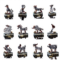 Ornements du Zodiaque Chinois Glaçurés (12 signes) – Artisanat sur Base, Emballage en Boîte en Papier Faite à la Main – Décoration pour Voiture, Bureau, Salon, Magasin