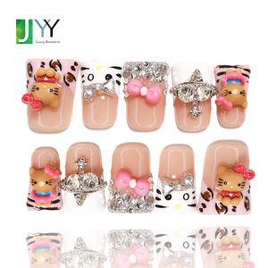 Joli ensemble d'ongles artificiels 3D en gel avec breloques Hello Kitty et diamants, peints à la main, style <span class=keywords><strong>Kawaii</strong></span>, pour filles - Product Image 1
