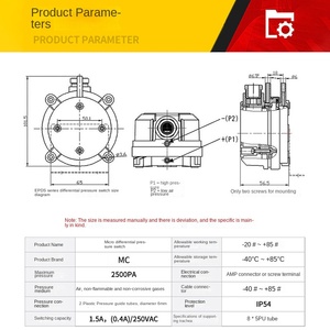 Capteur de débit de gaz différentiel IP65 250V 1.5A Précision 2.5 pour ventilation anti-incendie - Product Image 2
