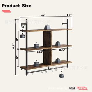 Wooden And Wrought Iron Wall <b>Shelf</b> 3 Tier With <b>Hooks</b> For Kitchen Storage And Display - Product Image 5