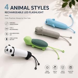ไฟฉายซิลิโคนรูปสัตว์แบบชาร์จไฟได้ แพนด้า โลมา ฮิปโป เต่า 1200mAh 3 โหมดแสง ของขวัญสำหรับเด็กในเทศกาลต่างๆ - Product Image 1