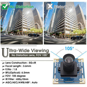 โมดูลกล้อง ELP Free Driver 8MP ความละเอียดสูง IMX179 สำหรับแท็บเล็ตพีซี เชื่อมต่อผ่าน USB พร้อมเลนส์ไม่มีการบิดเบือน สำหรับระบบอินเทอร์แอคทีฟ - Product Image 2