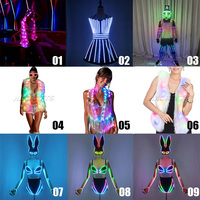 Costume de danse lumineux LED en vente chaude, fourni par l'usine, vêtements de performance pleine couleur, robe lumineuse de club, style de qualité, fournitures de fête