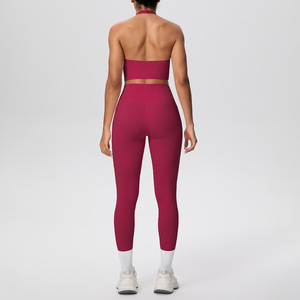 Nouveaux ensembles de yoga et de fitness pour femmes, de haute qualité, taille plus, compression, leggings, soutien-gorge, 5 pièces, tenues de sport avec poches - Product Image 6