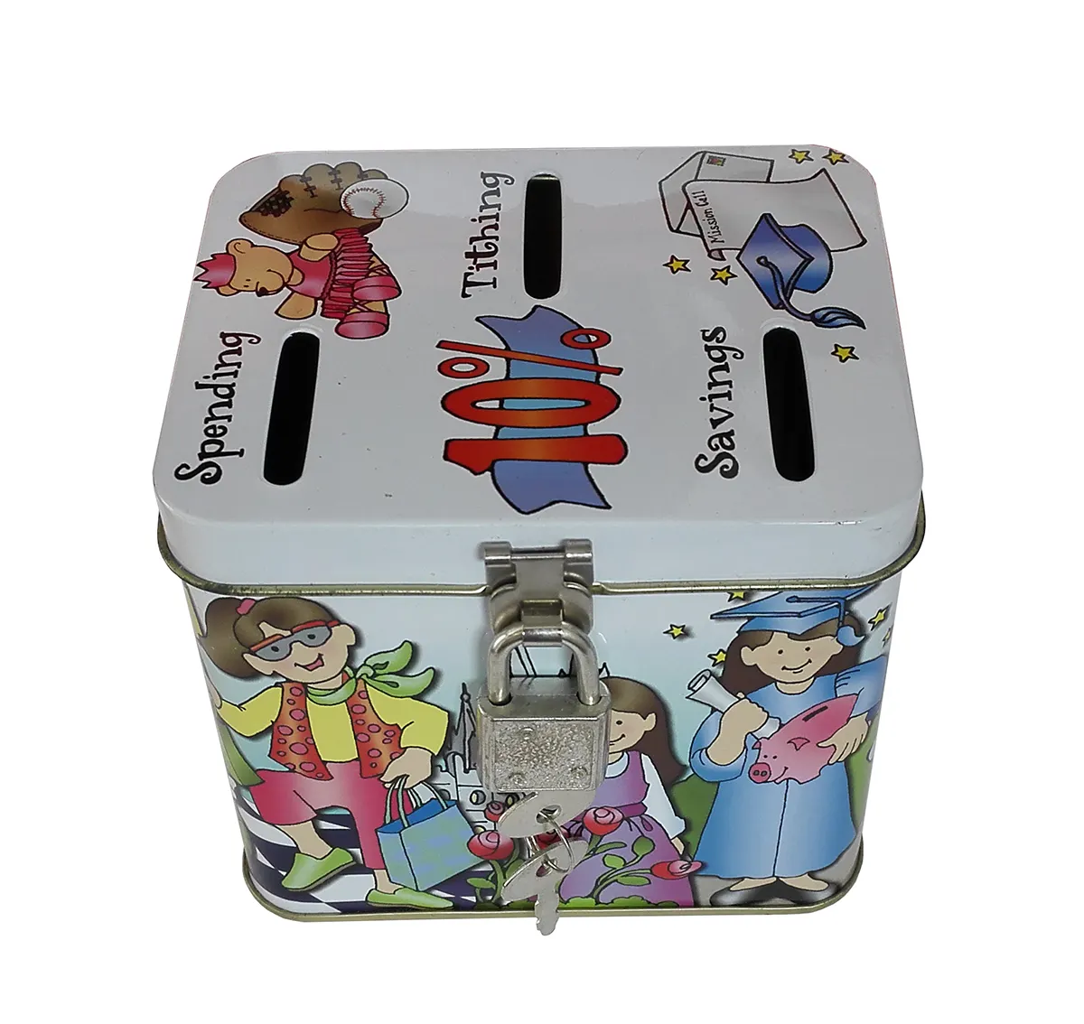 Cheap Custom Printing Rectangular Saving Bank Gift Tin with Lock and Key