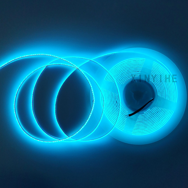 Popular Design 24V 3mm Width 400LEDs/M Ice Blue Side View Chasing Flexible COB LED Strip Light IP20 Rated Dimmable