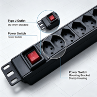 Starlink 19 Inch Swiss Standard 12 Outlet PDU dengan Saklar Rakit Unit Distribusi Daya
