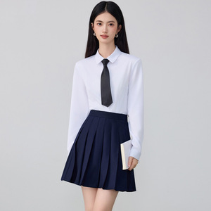 Middle School Uniform Set British College Style Slim Fit No-Wrinkle Oxford Fabric Unisex Shirt With Tie And Skirt For Students - Product Image 2