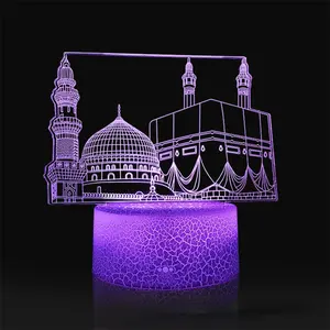 Eid Mubarak 3D ฐานแตกดาวพระจันทร์มุสลิมโคมไฟ LED กลางคืน Eid Mubarak รอมฎอนของตกแต่งโต๊ะอะคริลิค