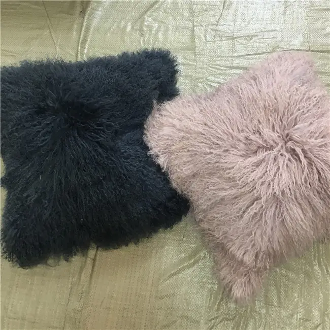 Long curly sheep fur pillowcase real Black sheepskin throw
