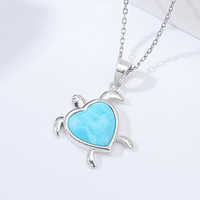 Nouveauté 925 Sterling Silver Natural Blue Larimar Stone Fine Jewelry Tortue Collier Pendentif pour Saint Valentin Cadeau