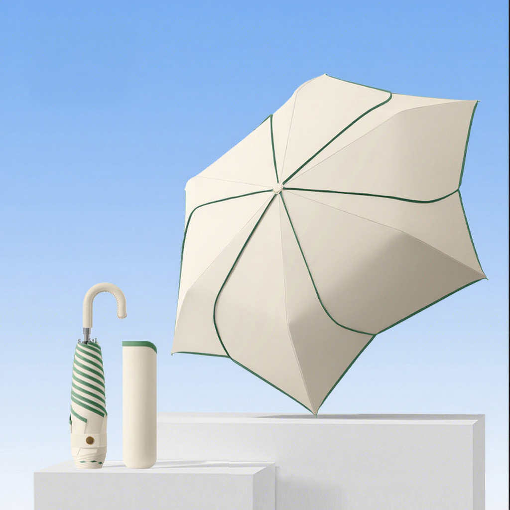 Parapluie à trois pétales à poignée courbée-sycamore beige