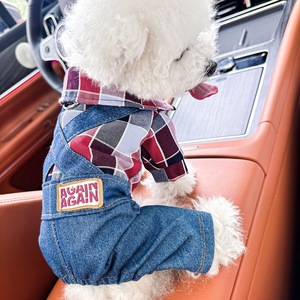 เสื้อผ้าสัตว์เลี้ยงขายส่ง ชุดสุนัขสี่ขาแบบสั่งทำพิเศษสำหรับฤดูใบไม้ผลิ กางเกงยีนส์ผ้าลูกฟูกแบบมีสายรัด ชุดจั๊มสูทสำหรับสุนัขพันธุ์เล็ก - Product Image 5