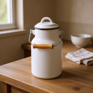 Jarra de Leche con Tapa y Asa Plegable de 2 L, Blanca Esmaltada, Estilo Retro, para Preservar la Frescura - Product Image 3