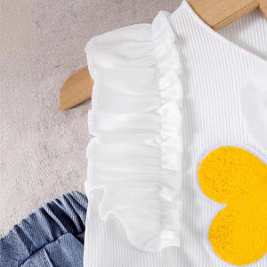 Nouveau produit : Ensemble haut sans manches à volants et patchwork floral pour filles, été, et <span class=keywords><strong>jean</strong></span> à perforations - Product Image 4