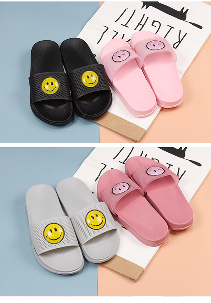 Smiley Slippers Women EVA PVC Flat Slides Soft Sole Indoor Ladies Bedroom Slippers