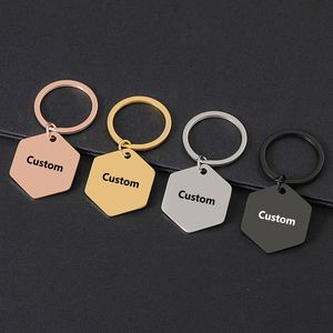 Porte-clés hexagonaux coréens en acier inoxydable vierges, service de marquage laser fourni - Product Image 1