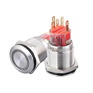卸売 プッシュボタンスイッチ led ライト-CE ROHSステンレス鋼IP67防水金属モーメンタリまたはラッチングバイカラー12ボルトLEDライト16mmrgbプッシュボタンスイッチ
