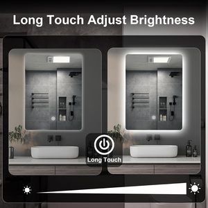 Miroir de salle de bain rectangulaire intelligent à LED en verre 45x60cm, rétroéclairé, <span class=keywords><strong>3</strong></span> couleurs d'éclairage, interrupteur tactile, mural, à intensité variable, IP54 pour la douche - Product Image 3