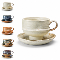 Tasse à café en céramique et soucoupe, style rétro, corps côtelé à profil bas, vaisselle OEM pour cafés et boutiques