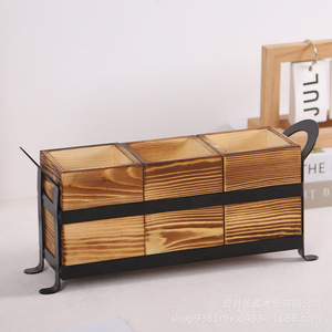 Wooden Cutlery Organizer With Metal Frame 33x9x15cm Kitchen Countertop Storage <b>Rack</b> For Knife Fork Spoon <b>Dish</b> Drying - Product Image 5