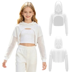Haut court à capuche pour filles avec manches en maille, tenue de danse hip-hop streetwear, tenue de cheerleading, tenue de rue pour enfants, hip-hop pour enfants - Product Image 4