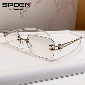 Lunettes de soleil rectangulaires sans monture SPOEN, protection solaire UV400, unisexe, adulte - Product Image 1