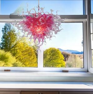 Lustre suspendu contemporain en verre rose de <span class=keywords><strong>18</strong></span> pouces, verre transparent doré avec art de Murano, fait à la main sur mesure pour la maison ou le bureau - Product Image 2