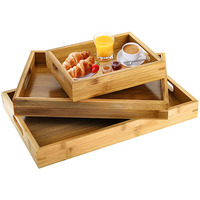 Bambou Rectangulaire Plateau De Rangement Ensemble Cuisine Table Basse En Bois Restaurant Bar Petit Déjeuner Plateau De Nourriture
