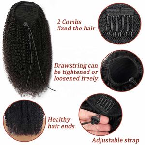Queue de cheval pré-collée à cordon de serrage, cheveux humains vierges bouclés afro, extension de cheveux brésiliens Remy 100g, couleur naturelle Amygirl - Product Image 2