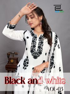 Pantalon Kurti tendance en rayonne noire et blanche avec design élégant Dupatta parfait pour les occasions spéciales disponibles à un prix abordable - Product Image 4
