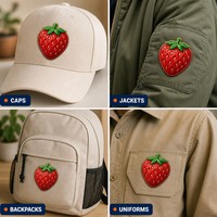 Patch brodé 3D personnalisé en forme de fraise, découpé et thermocollant, pour vestes, sacs, chapeaux, avec design d'alphabet en lettres anglaises