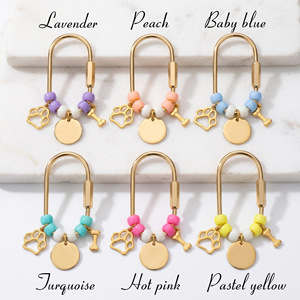 Uionen Gold Round Tag Carabiner Keychain Hollow Dog Paw & Cat Paw Pet <b>Memorial</b> Oval Backpack Pendant Pet Keyring - Product Image 4