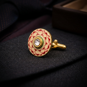 Boutons de manchette Lotus style Kundan Meenakari, émail peint à la main, plaqué or, bijoux formels pour anniversaire - Product Image 4