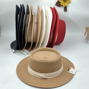 Unisex Triple Fold Ribbon Plain Gambler Boater Sombrero <span class=keywords><strong>de</strong></span> paja Stock al por mayor para la playa Verano Jardinería Material <span class=keywords><strong>de</strong></span> papel amigable - Product Image 3