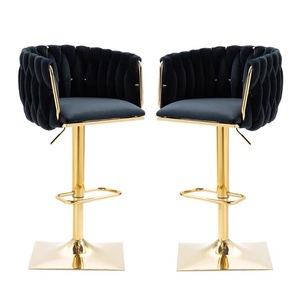 Silla de <span class=keywords><strong>Bar</strong></span>, muebles altos nórdicos para mostrador, respaldo de terciopelo de Metal dorado, cocina de lujo, taburete alto moderno de cuero, sillas de <span class=keywords><strong>Bar</strong></span> para mesa de <span class=keywords><strong>Bar</strong></span> - Product Image 4
