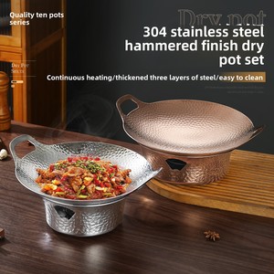 Marmite à soupe en acier inoxydable triple couche martelé avec réchaud à <span class=keywords><strong>alcool</strong></span> professionnel pour restaurant - Product Image 4