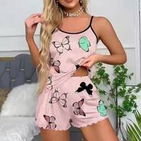 Setelan Robe Wanita dengan Atasan Kamisol Lengan Panjang Bermotif Bunga Tenun V-Neck dan Celana Pendek Pinggang Tinggi Elastis Halus dengan Logo Depan