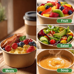 Bol alimentaire rond en kraft blanc jetable, réutilisable et recyclable avec couvercle, logo personnalisé, emballage <span class=keywords><strong>pour</strong></span> la restauration rapide, bols à salade en papier - Product Image 3