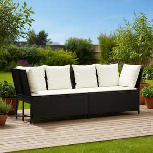 Divano da giardino moderno in rattan nero con cuscini per esterni, design modulare, 6 posti. - Product Image 2
