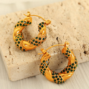 ต่างหูแบบห่วง 18K ทองชุบโลหะผสมสังกะสีไมโครอินเสิร์ทรูนด์รูปตัวยูเครื่องประดับสำหรับงานปาร์ตี้ EH386 - Product Image 2