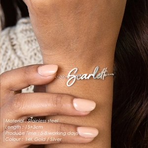 Braccialetto Personalizzato <span class=keywords><strong>con</strong></span> <span class=keywords><strong>Nome</strong></span> per Donne, Placcato Oro in Acciaio Inossidabile 316L, Gioielli <span class=keywords><strong>con</strong></span> Lettere Personalizzate, Supporto per Dropshipping - Product Image 3