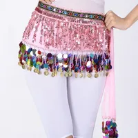 Jupe japonaise plissée en polyester pour femme, style bohème, avec franges, sequins et pompons, pour danse du ventre, écharpe de hanche, fête rave
