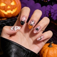 H69 Kaixin Nouvelle Arrivée Halloween Faux Ongles à Presser Français Mignons Peints à la Main Courts Amande pour l'Intérieur Fournitures pour Ongles