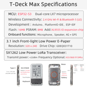 Terminal IoT multifonctionnel portable LILYGO T-Deck Max ESP32-S3 avec écran E-Paper de 3,1 pouces + LoRa + 4G + <span class=keywords><strong>GPS</strong></span> basse consommation - Product Image 5