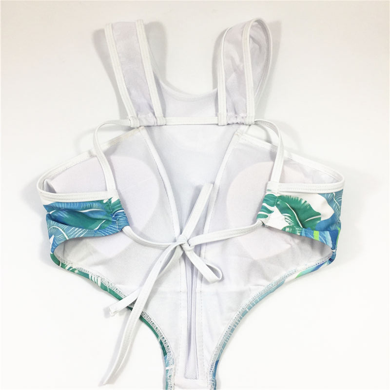 Summer fashion style leaves printed Ladies sexy swimsuit one-piece halter swimwear