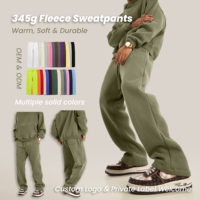 Pantalon de survêtement en molleton épais 345G pour homme, coupe droite, OEM ODM, logo personnalisé, vente en gros, pantalon de jogging d'hiver pour homme avec poches